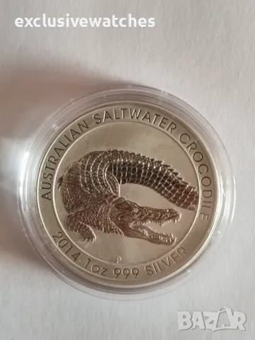 1 тройунция монета Крокодил 2014 - 999 чисто сребро, снимка 5 - Нумизматика и бонистика - 48490885