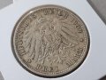 3 марки 1909 А Прусия Германия Рядка Сребърна монета, снимка 3