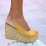 Сандали на платформа - горчица велур - S535, снимка 2