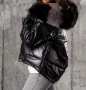 Двулицево, ватирано дамско яке с естествен пух .Черно и сребристо., снимка 1