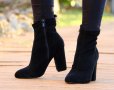 Боти на ток - черен велур - 1JB-18435, снимка 3