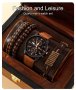 New Men Watch Luxury Bracelet Set Fashion Business Brown Leather Quartz Wrist Watches for Men