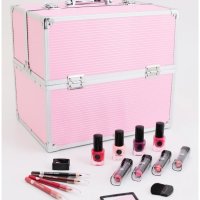 Голям професионален куфар с гримове с немско качество в розов цвят , снимка 1 - Комплекти и лотове - 43079725