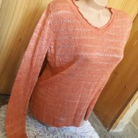 Оранжева прозрачна блуза плетиво Л, снимка 2 - Блузи с дълъг ръкав и пуловери - 35052559