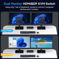 VPFET HDMI&DP KVM превключвател 2 монитора 2 компютъра 4K120HZ 8K60HZ, снимка 3 - Кабели и адаптери - 44081912