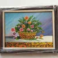 Картина за подарък. Картина с маслени бои. Картина с цветя ”Кошничка с теменужки”, снимка 1 - Картини - 43401519
