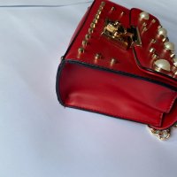 Червена чантичка с перли, снимка 3 - Чанти - 35192433