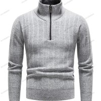 Мъжки ежедневен пуловер с V-образно деколте и цип със стояща яка, 3цвята - 023, снимка 10 - Пуловери - 43148208