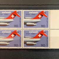 1319. Швейцария 1981 = “ Авиация. 50 год. Авиокомпания “ Swissair ”,**,MNH , снимка 1 - Филателия - 39091911