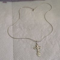 сребърен кръст разпятие православен кръст с Исус и надпис Споси и Сохрани и сребърно синджирче, снимка 6 - Колиета, медальони, синджири - 31569281