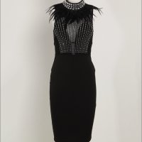  Официална бандажна черна рокля пера и камъни парти лукс Alessa Авин Cliche, снимка 6 - Рокли - 27658198