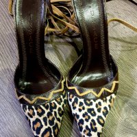 Дамски обувки с леопардов принт и връзки на глезена , снимка 2 - Дамски обувки на ток - 26451750