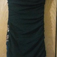  Черна къса рокля Tally Weijl XS със златно парти рокля , снимка 6 - Рокли - 32919092