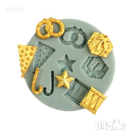 Елха Подарък барабан бастунче кравайче звезда Коледен силиконов молд форма декор торта сладки фондан, снимка 1