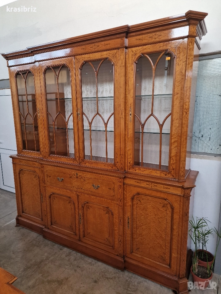 Античен Сет- Масивна Витрина с Писалище,Скрин и Маса+6 бр.Стола-внос от Германия!, снимка 1