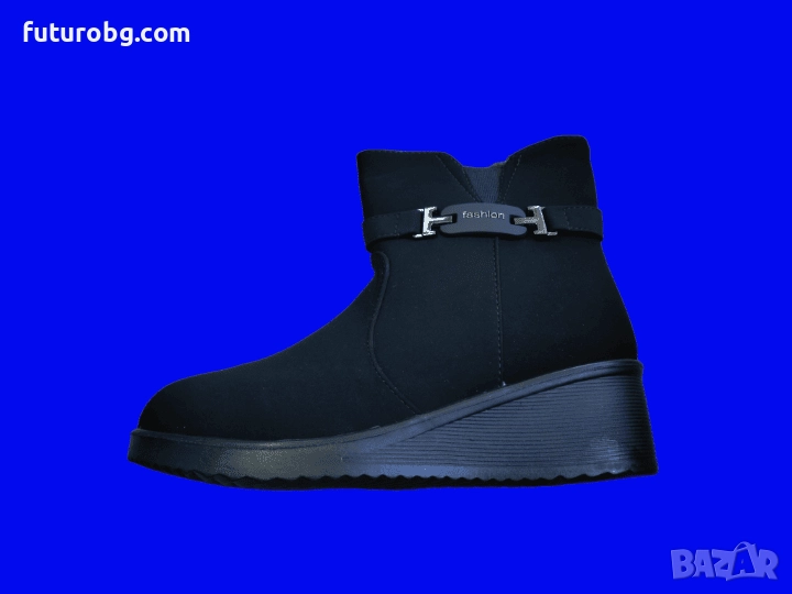 Черни дамски боти с пухкава подплата за студените зимни дни, снимка 1