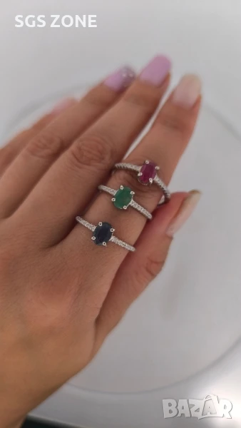 СРЕБЪРЕН ПРЪСТЕН С РУБИН, САПФИРИ, ИЗУМРУДИ , снимка 1
