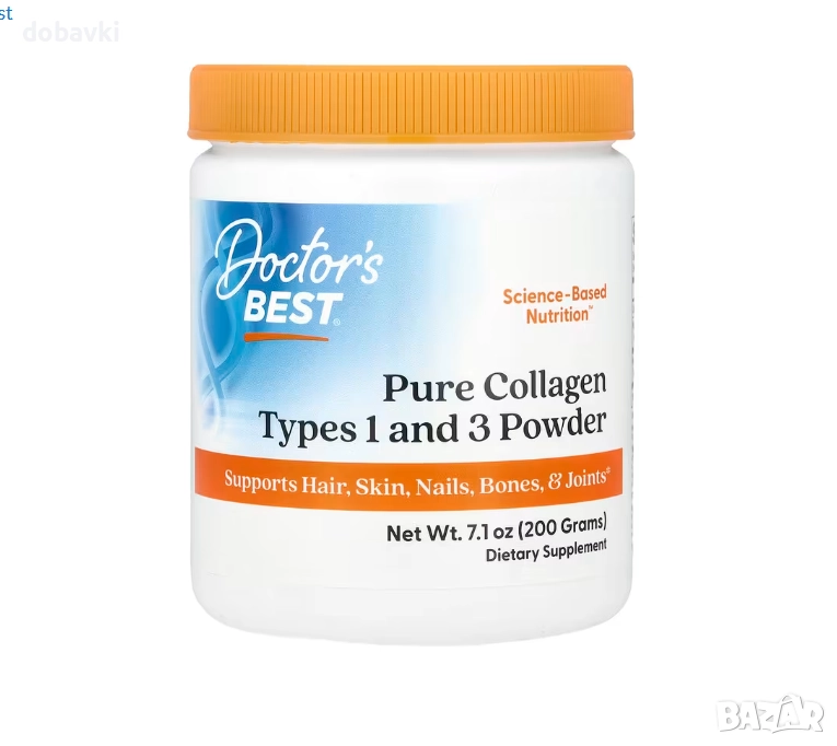 Колаген на прах, тип 1 и 3, Doctor's Best, Pure Collagen Types 1 and 3 Powder, 200 g, снимка 1