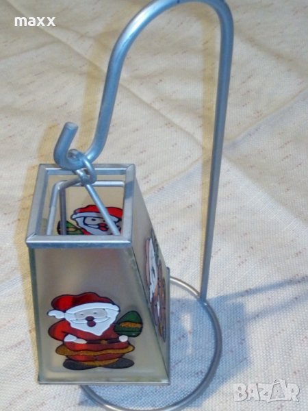 Коледен свещник фенер за чаени  свещи метал и стъкло 27 см, снимка 1