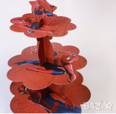 3 етажна Триетажна поставка стойка за мъфини картонена Спайдърмен spiderman кексчета, снимка 1