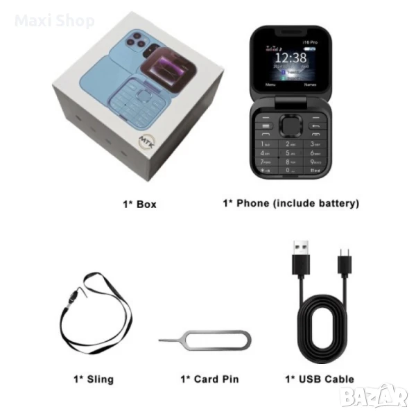 Сгъваем мобилен телефон i16 Pro – 2 SIM, камера, фенерче, FM радио, снимка 1