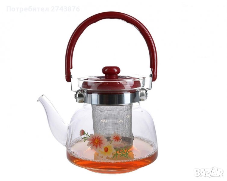  ИЗЯЩЕН СТЪКЛЕН ОГНЕУПОРЕН ЧАЙНИК С МЕТАЛЕН ФИЛТЪР -1700МЛ, снимка 1