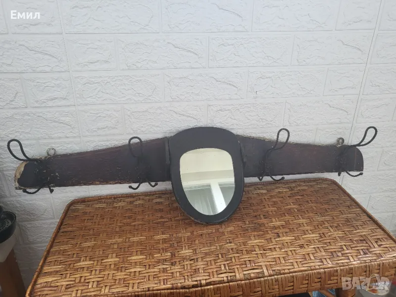 Антикварна закачалка с огледало Царство България , снимка 1