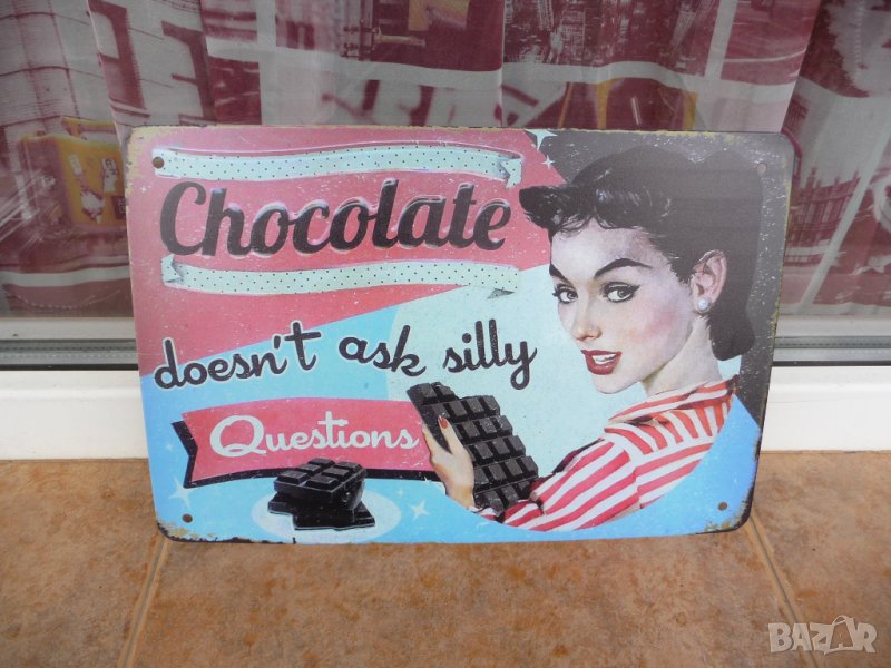 Метална табела храна шоколад блокче млечен черен станиол, снимка 1