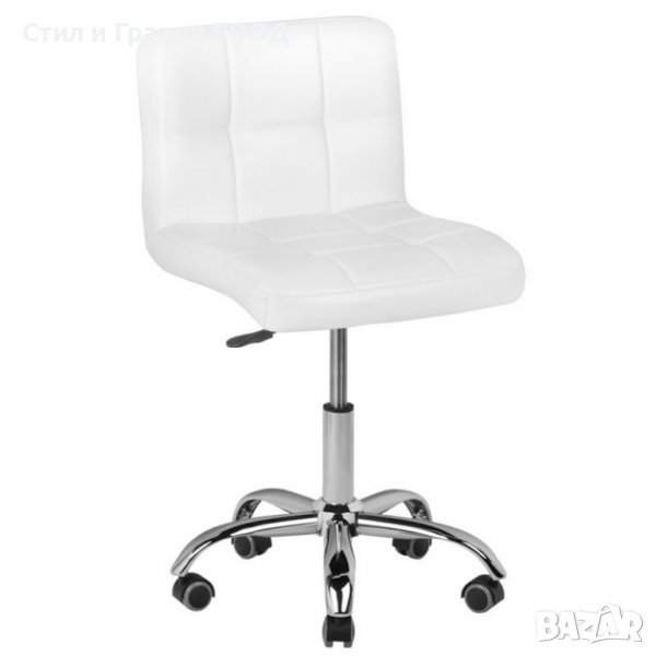 Козметичен стол - табуретка с облегалка A-5299 - бял б черен 48/61 см, снимка 1