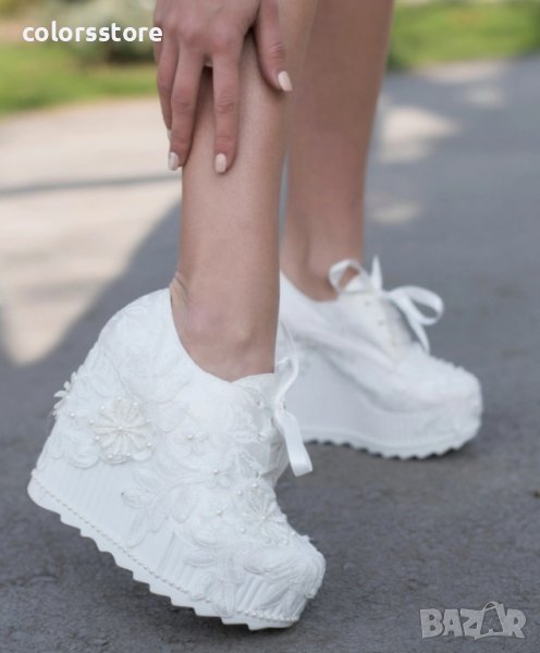 Обувки на платформа - бели - 710-11, снимка 1