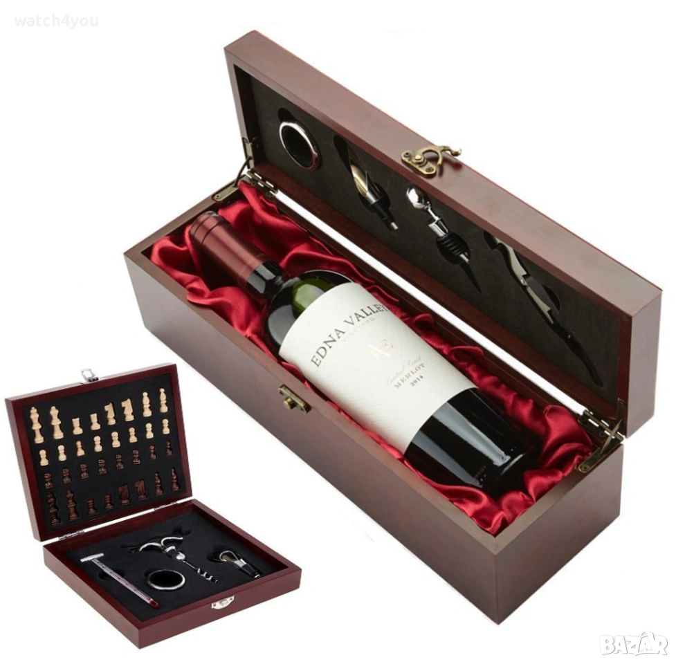 НОВА ЛУКСОЗНА ДЪРВЕНА КУТИЯ ЗА ВИНО.СЕТ ЗА ВИНО.ПОДАРЪЧНА КУТИЯ ЗА ВИНО.ШАХМАТНА ДЪСКА 2V1.ШАХ., снимка 1