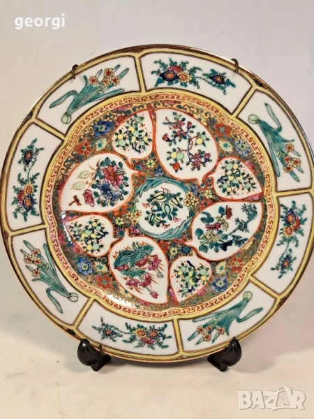 китайска декоративна порцеланова чиния за стена с позлата 7/5, снимка 1