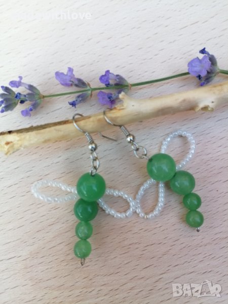 Ръчно изработени обеци от авантюрин "Водно конче" , снимка 1