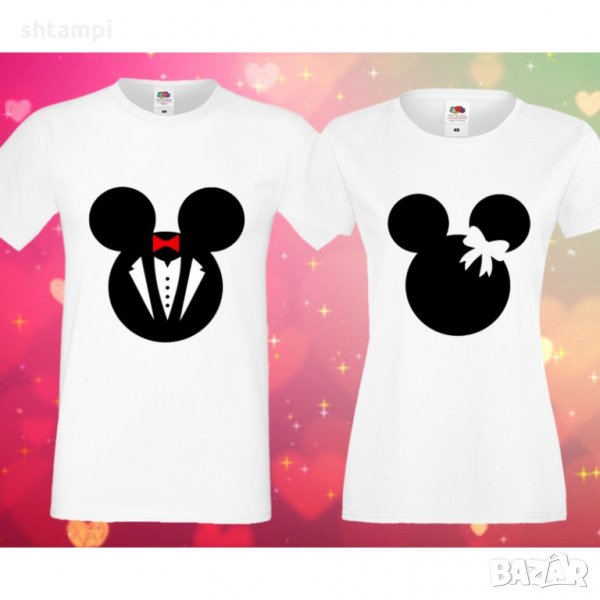 Комплект тениски за влюбени Mickey Minnie mouse heads, снимка 1