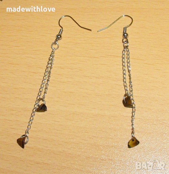 Ръчно изработени обеци с полускъпоценен камък тигрово око, снимка 1