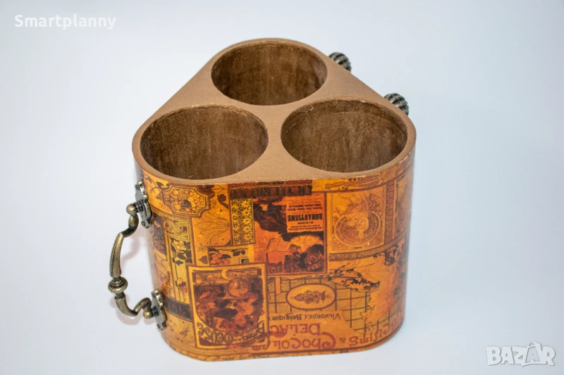 Елегантна винтидж дървена тройна поставка за вино, снимка 1