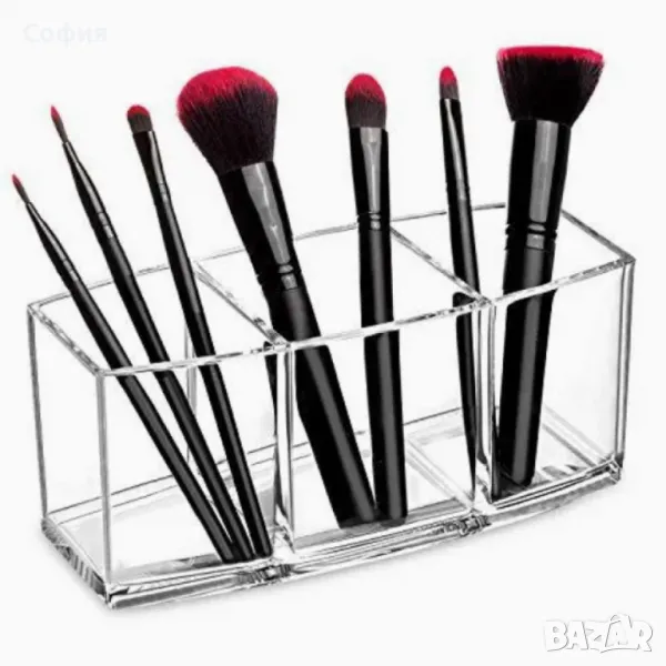 Прозрачен органайзер за съхранение на грим и козметични четки с 3 слота, снимка 1