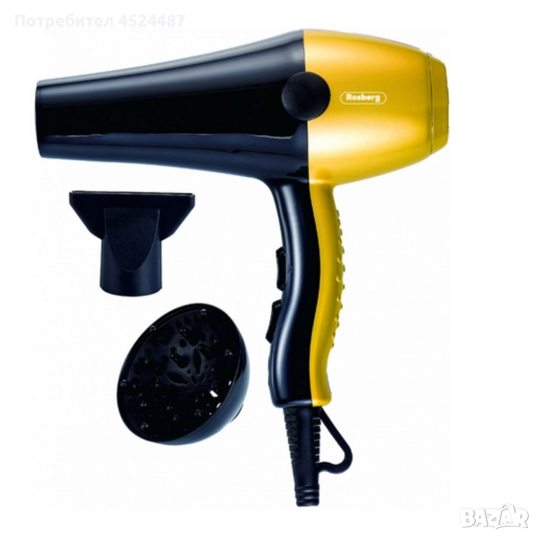 Сешоар Rosberg 2000W с дифузер – Бързо сушене, повече обем и пълен контрол всеки ден, снимка 1