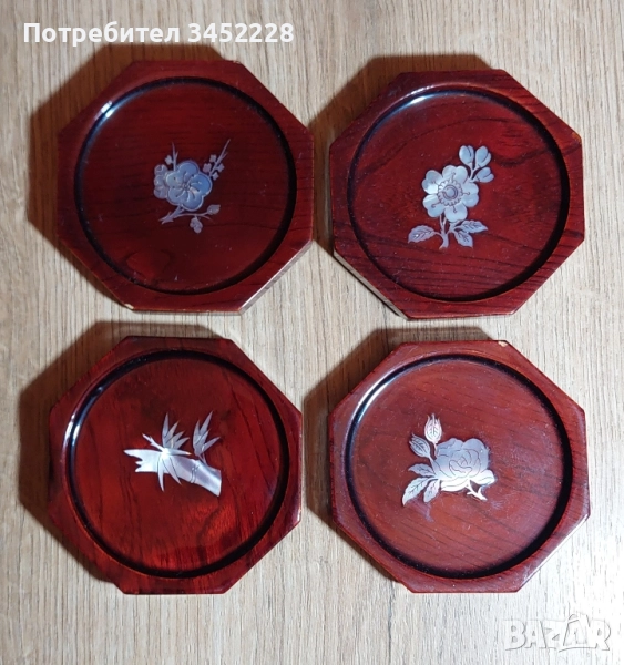 подложки дървени инкрустирани със седеф за ценители , снимка 1