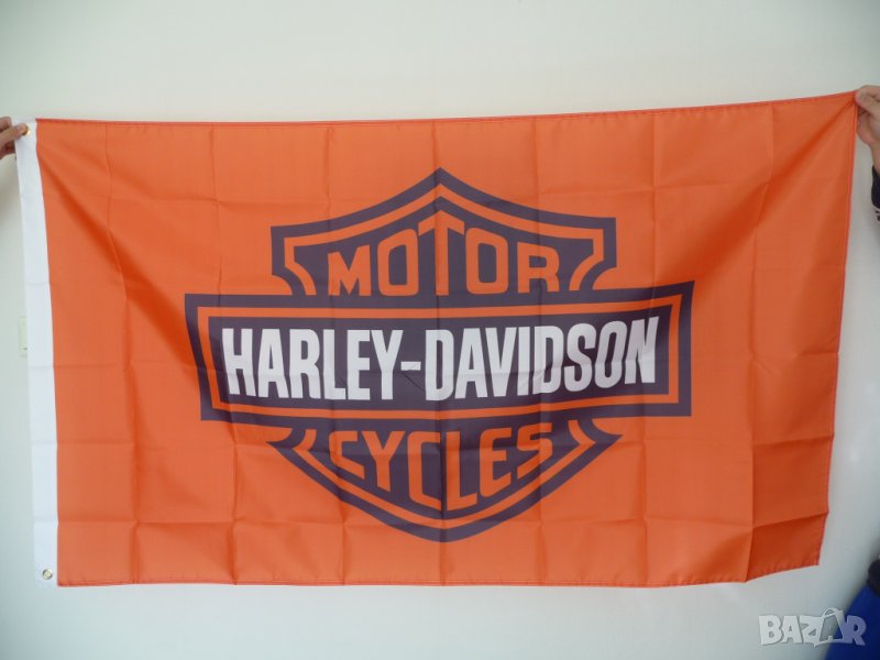 Harley Davidson знаме флаг мотор мотори Харли Дейвидсън оранжево рокер, снимка 1