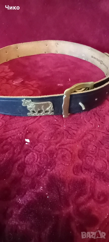 Стар кожен швейцарски колан с обков, снимка 1