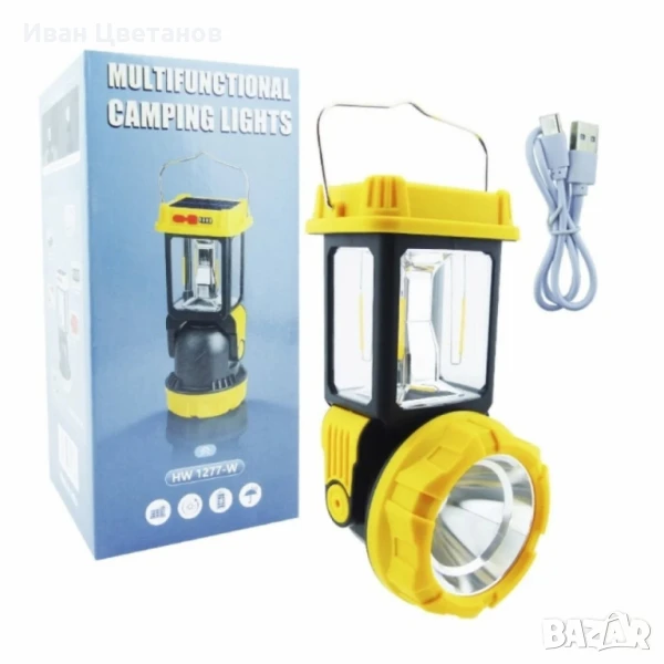 Соларен мултифункционален къмпинг фенер - прожектор HW 1277-W, снимка 1