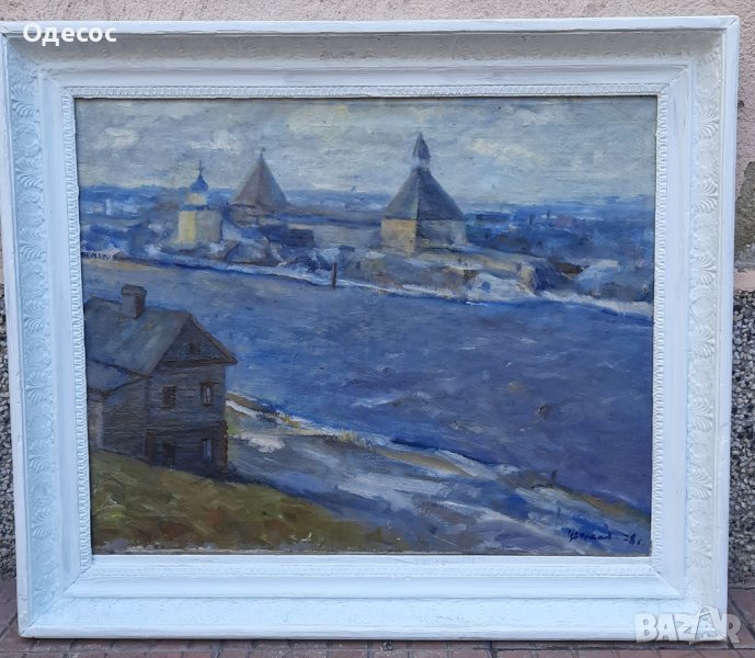 Стара  маслена картина нарисувана Столицата на Древна Русия, снимка 1