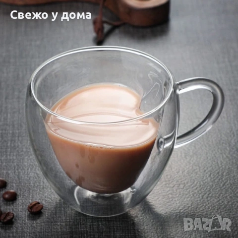 Двустенна стъклена термо чаша във формата на сърце, снимка 2 - Чаши - 53457543