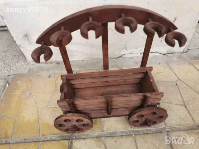 ДЪРВЕНА ПОСТАВКА-КОЛИЧКА ЗА ВИНО И ЧАШИ 1001261737