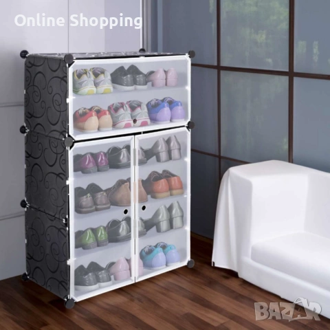 Черен модулен шкаф за обувки - функционалност и красив дизайн в едно, снимка 3 - Шкафове - 53345054