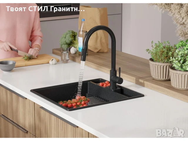 Графит кухненска гранитна мивка Ню Йорк 50 Multispace 480 x 530 мм, снимка 3 - Мивки - 51286152