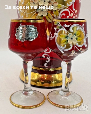 Murano Italy   Circa 1957  Bischoff Cordials Venetian Italian set with  Ruby Red end 18 k Код P1662, снимка 11 - Сервизи - 52932983