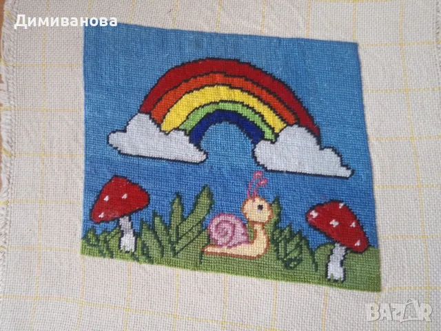 детски Гоблен с дъга и охлюв, снимка 2 - Гоблени - 48877871