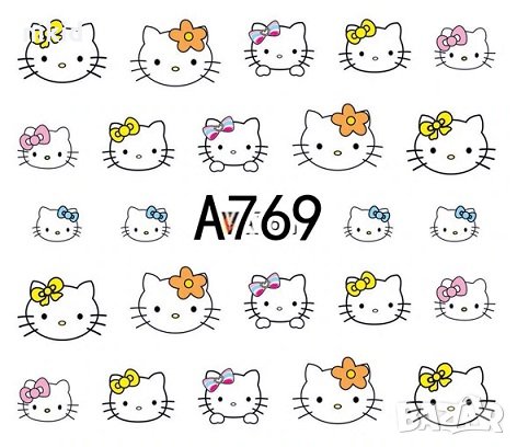 лист 12 в 1 HELLO KITTY Коте Кити слайдер татос ваденки водни стикери за нокти маникюр, снимка 2 - Продукти за маникюр - 32625707
